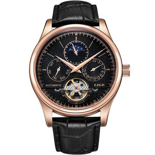 LIGE Automatic Mechanical Watch Men Leather Waterproof