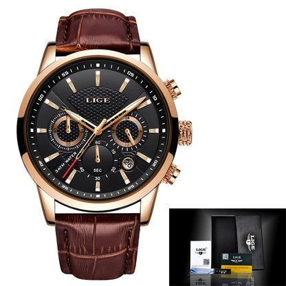 LIGE Original Men's Watch Top Luxury Brand Fashion Leather