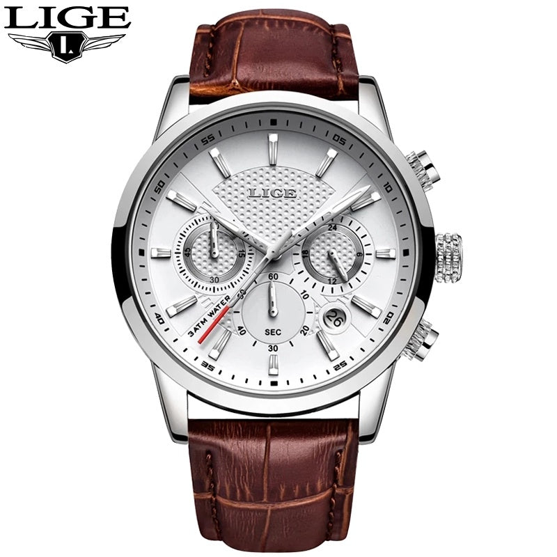 LIGE Original Men's Watch Top Luxury Brand Fashion Leather