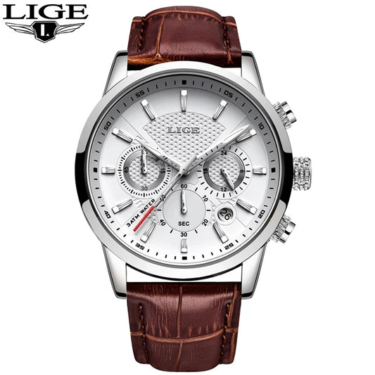LIGE Original Men's Watch Top Luxury Brand Fashion Leather