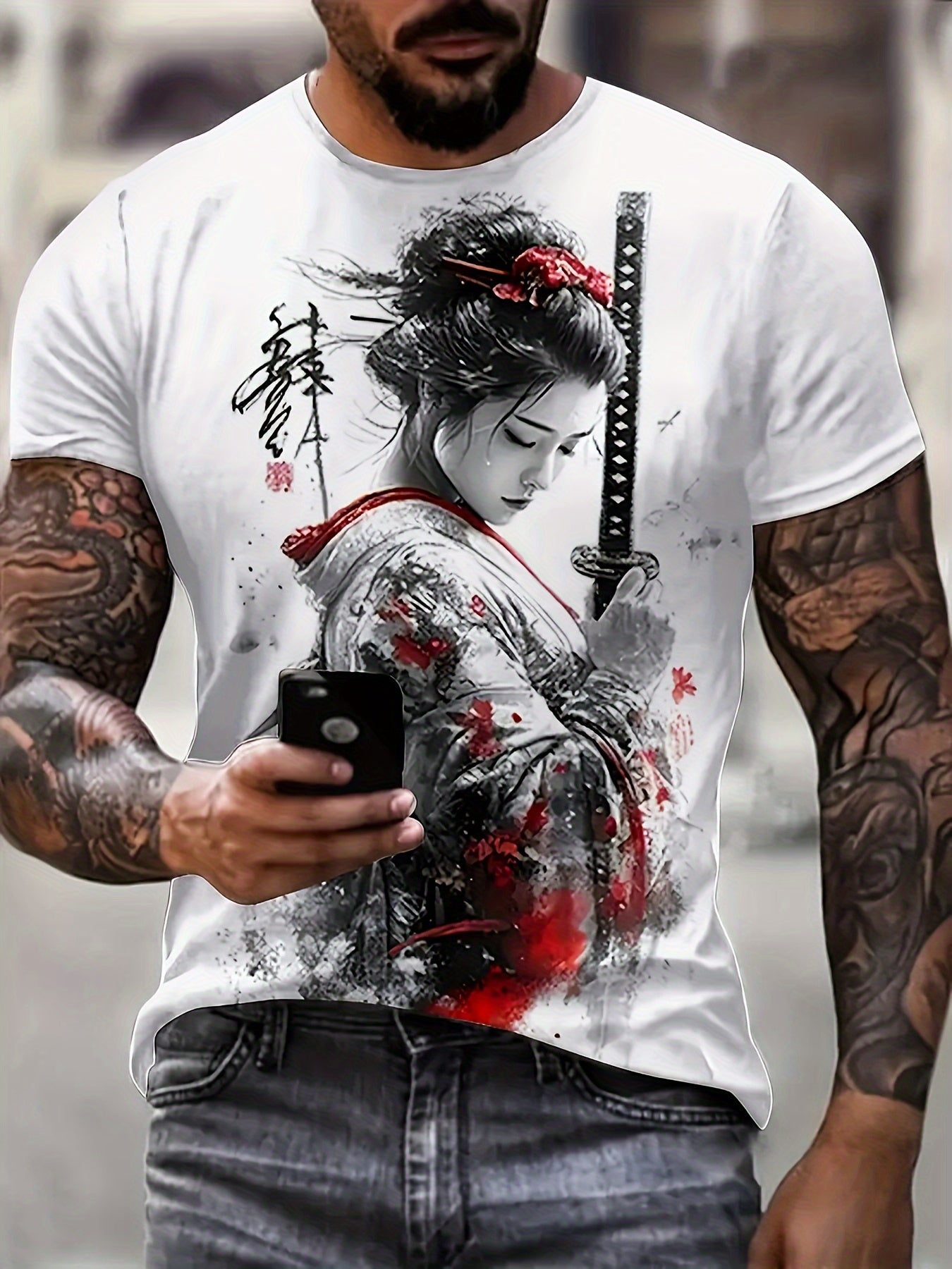 Men'S 3D Samurai Warrior Print T-Shirt Graphic Tee