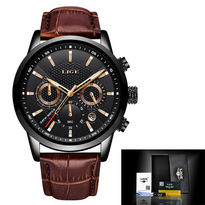 LIGE Original Men's Watch Top Luxury Brand Fashion Leather