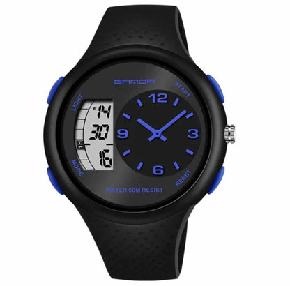 SANDA Dual Display Sports Waterproof Alarm Calendar Watch