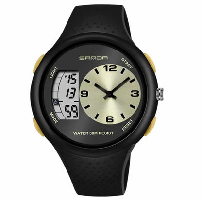 SANDA Dual Display Sports Waterproof Alarm Calendar Watch