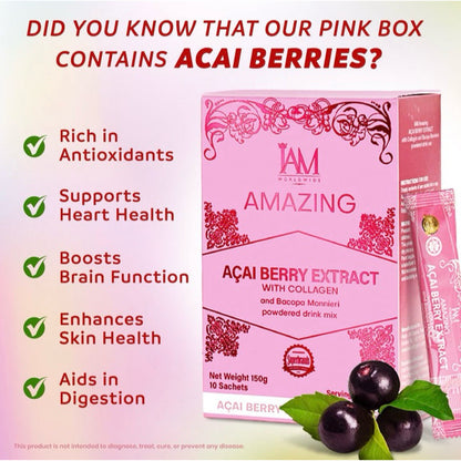 IAM Amazing Acai Berry with Collagen and Bacopa Monierri Powdered Drink Mix