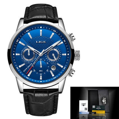 LIGE Original Men's Watch Top Luxury Brand Fashion Leather