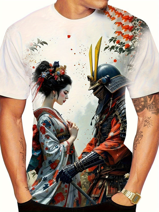 Men'S Ninja and Geisha Print T-Shirt | Vivid Unisex Ninja/Geisha/Samurai Design