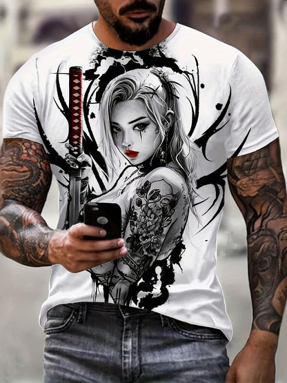 Men's 3D Graphic T-Shirt with Bold Sword Warrior Portrait