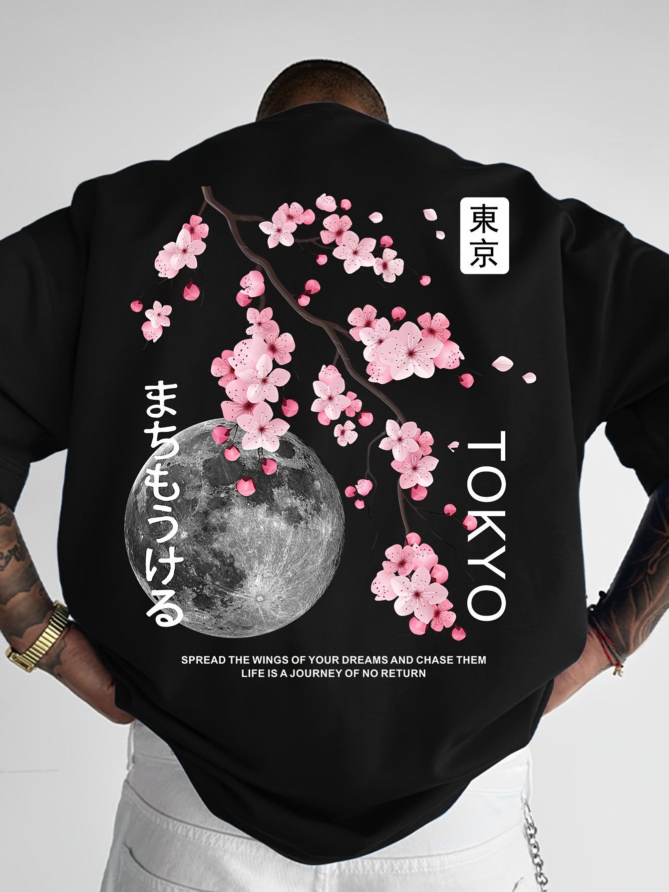 Men'S Japanese-Inspired Cherry Blossom & Tokyo Graphic T-Shirt