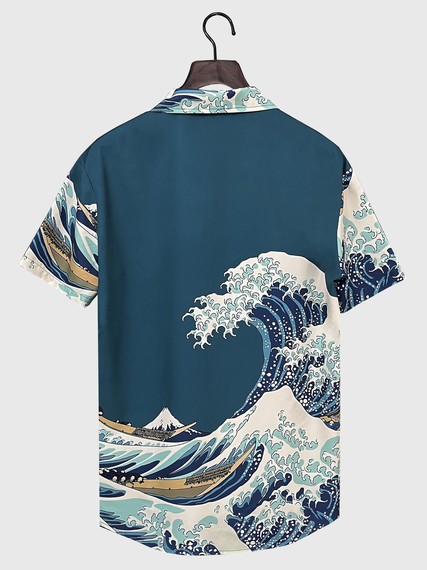 TM Men's Trendy Short Sleeve Button Down Wave Pattern Lapel Shirts