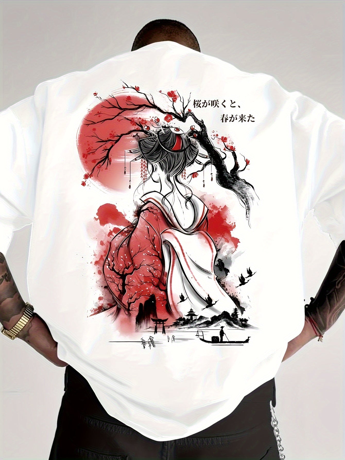 Men'S Japanese Kimono & Cherry Blossom Graphic T-Shirt