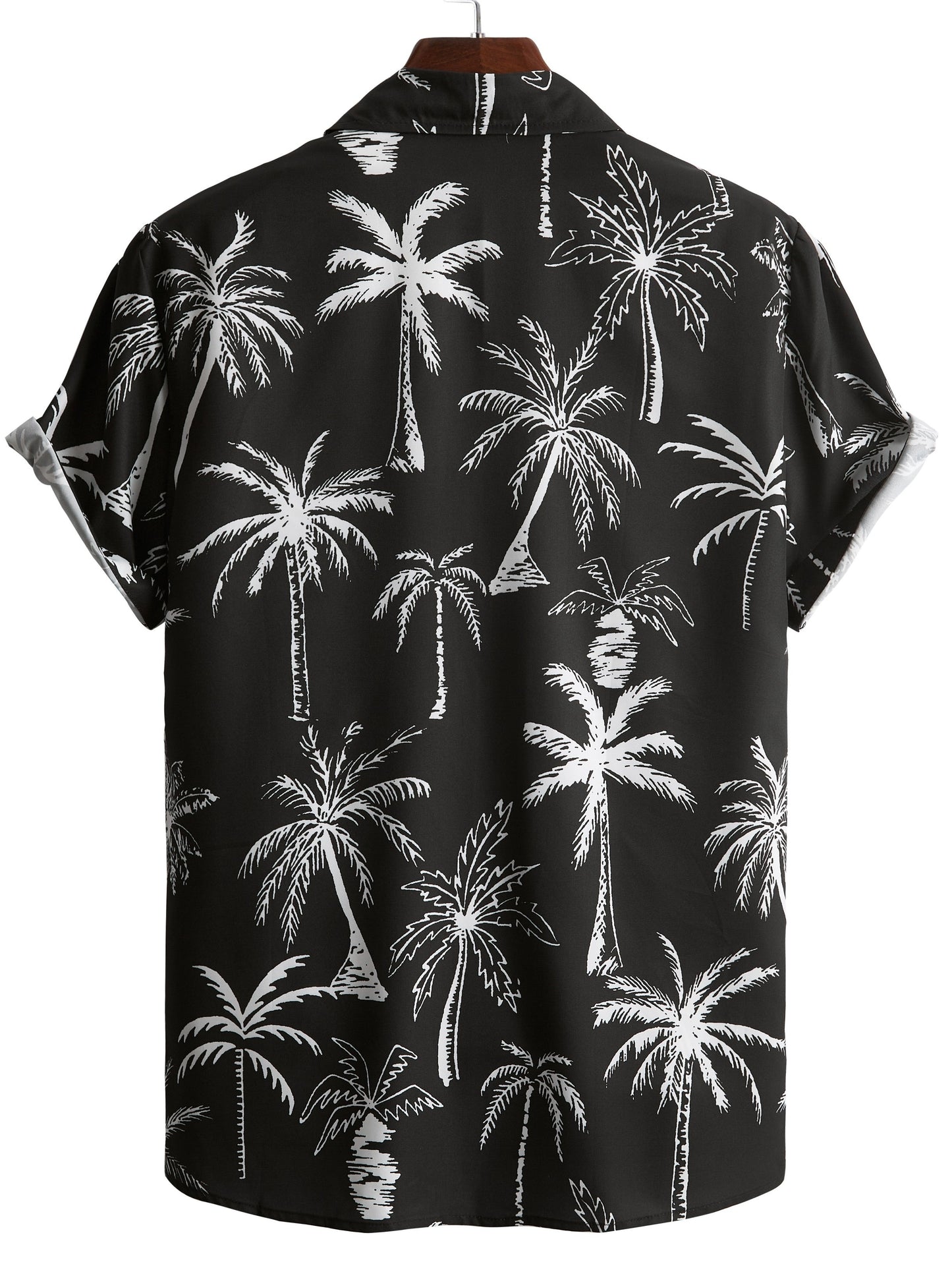 TM Anime Coconut Tree Print Men's Creative Short Sleeve Lapel Hawaiian Shirt,