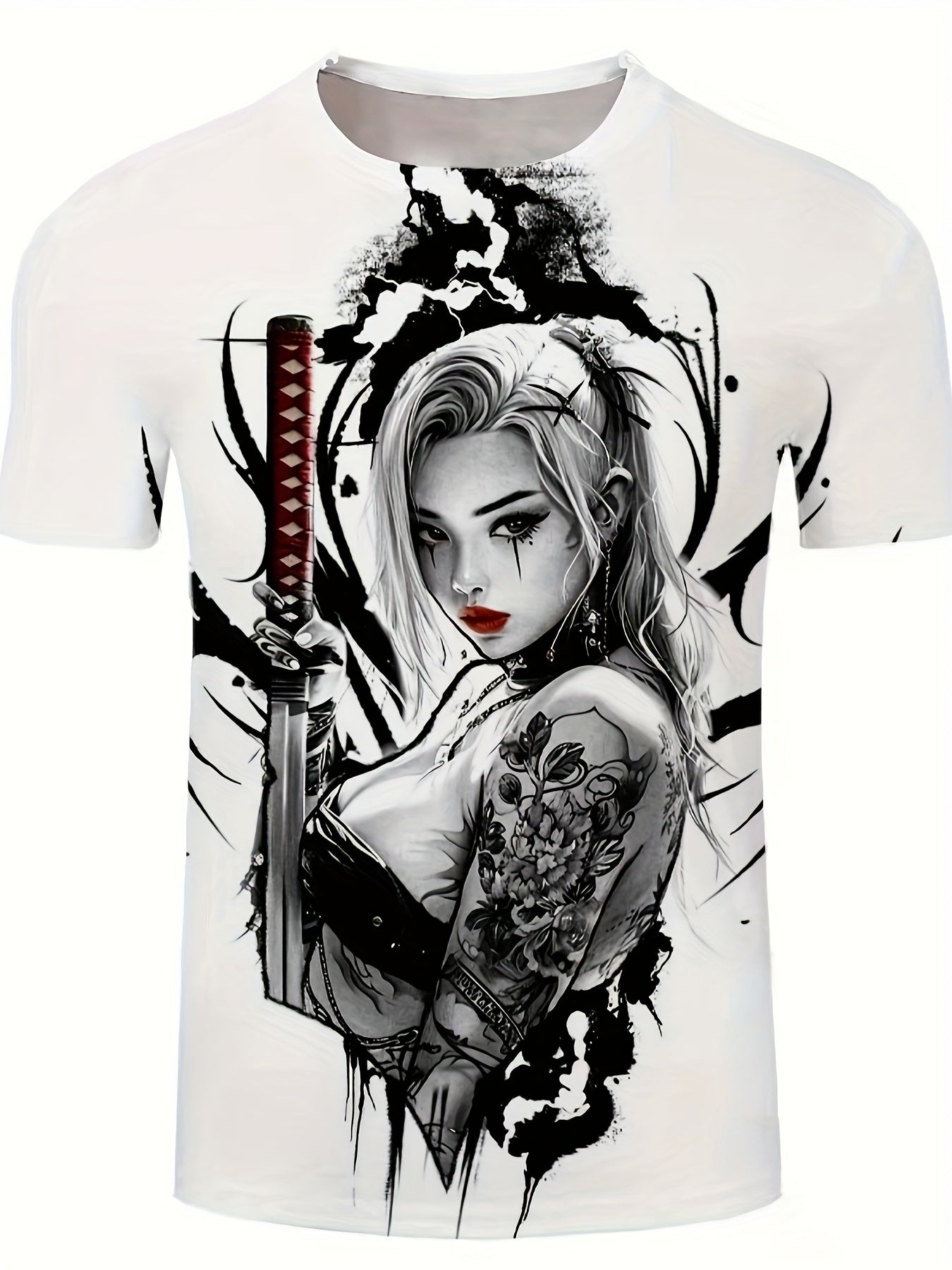 Men's 3D Graphic T-Shirt with Bold Sword Warrior Portrait