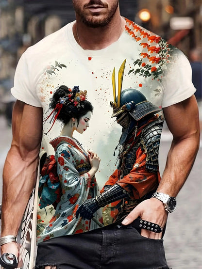 Men'S Ninja and Geisha Print T-Shirt | Vivid Unisex Ninja/Geisha/Samurai Design
