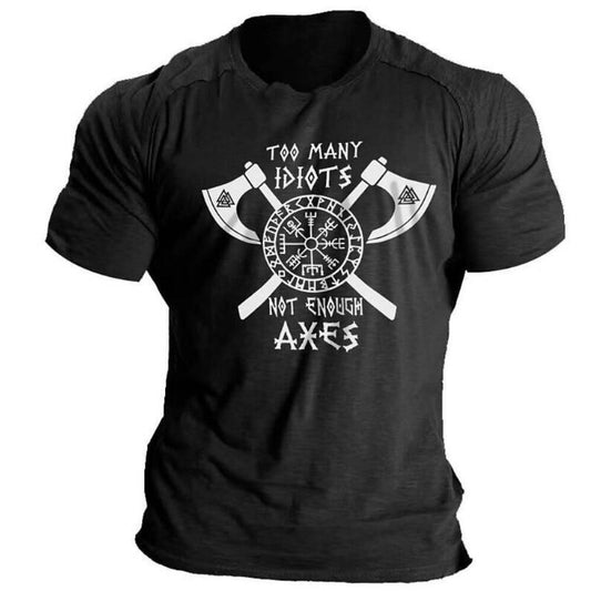 Viking Double Axe Digital Printing Casual Round Neck