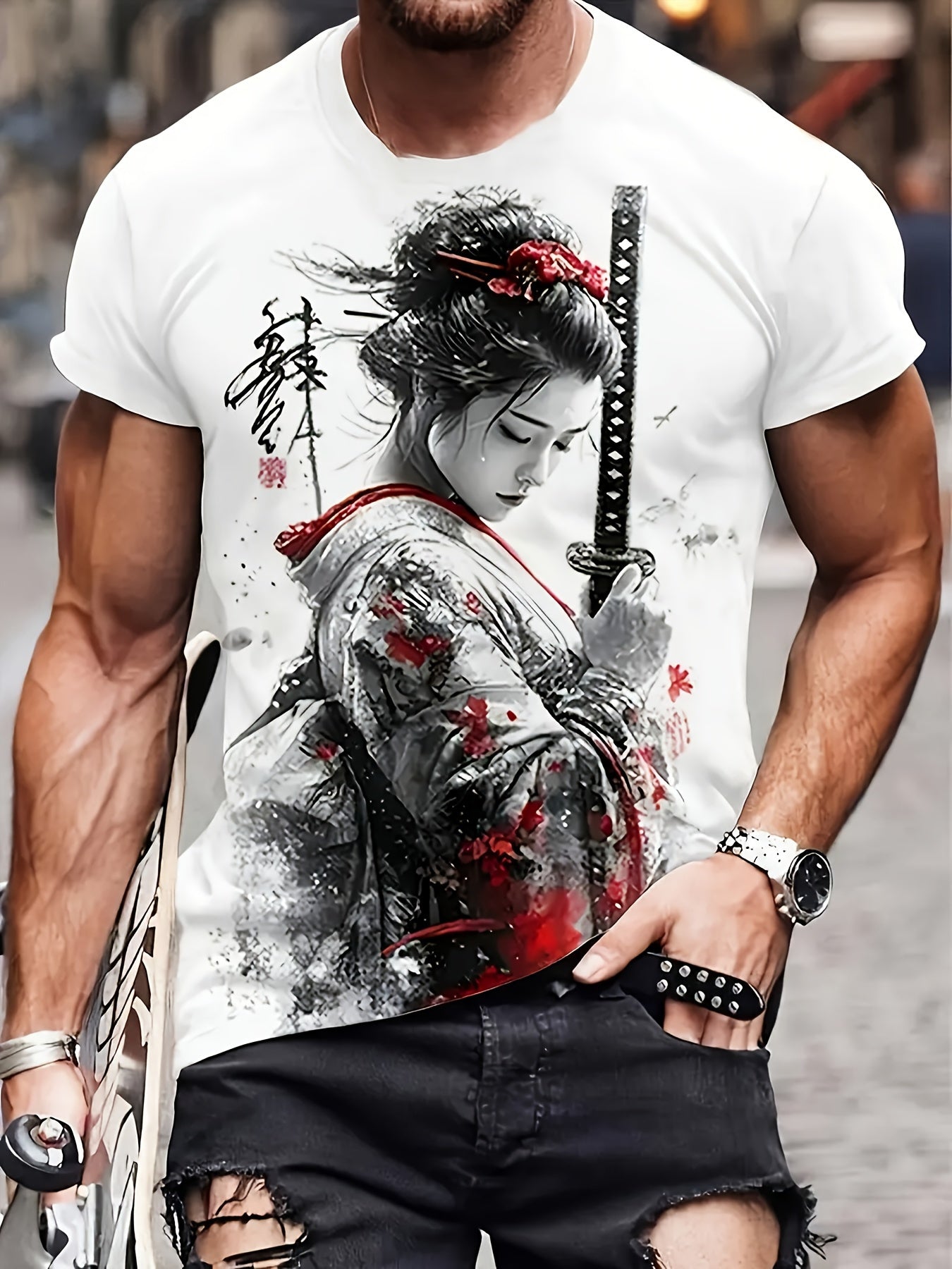 Men'S 3D Samurai Warrior Print T-Shirt Graphic Tee