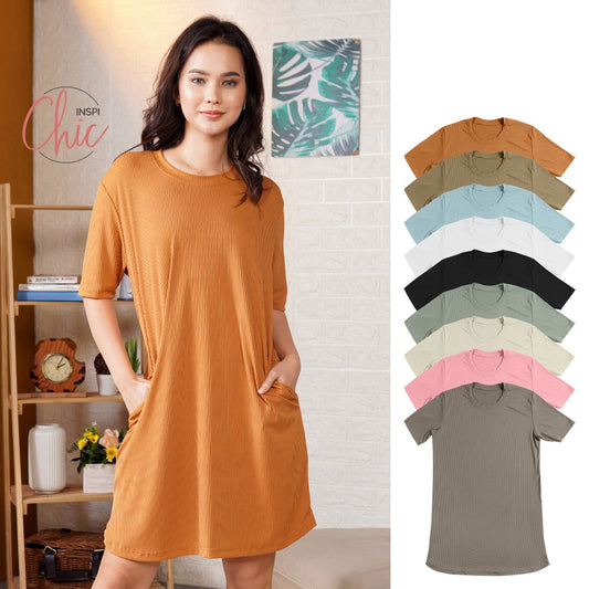 INSPI Chic Dress for Woman Plain Ribbed Knit Trendy Tops