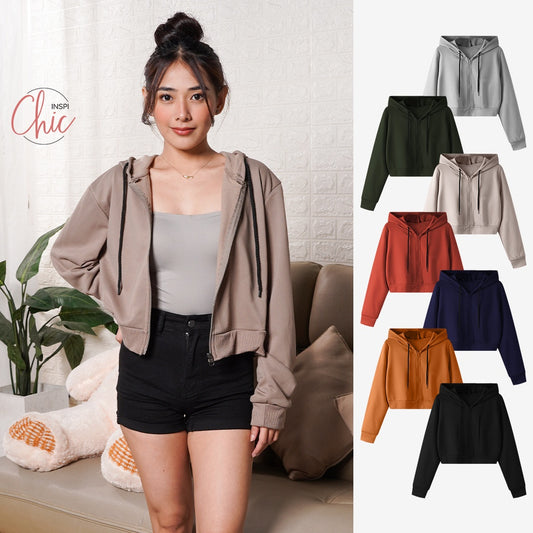 INSPI Chic Plain Crop Top Hoodie Jacket