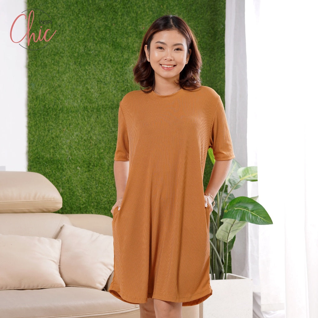 INSPI Chic Dress for Woman Plain Ribbed Knit Trendy Tops