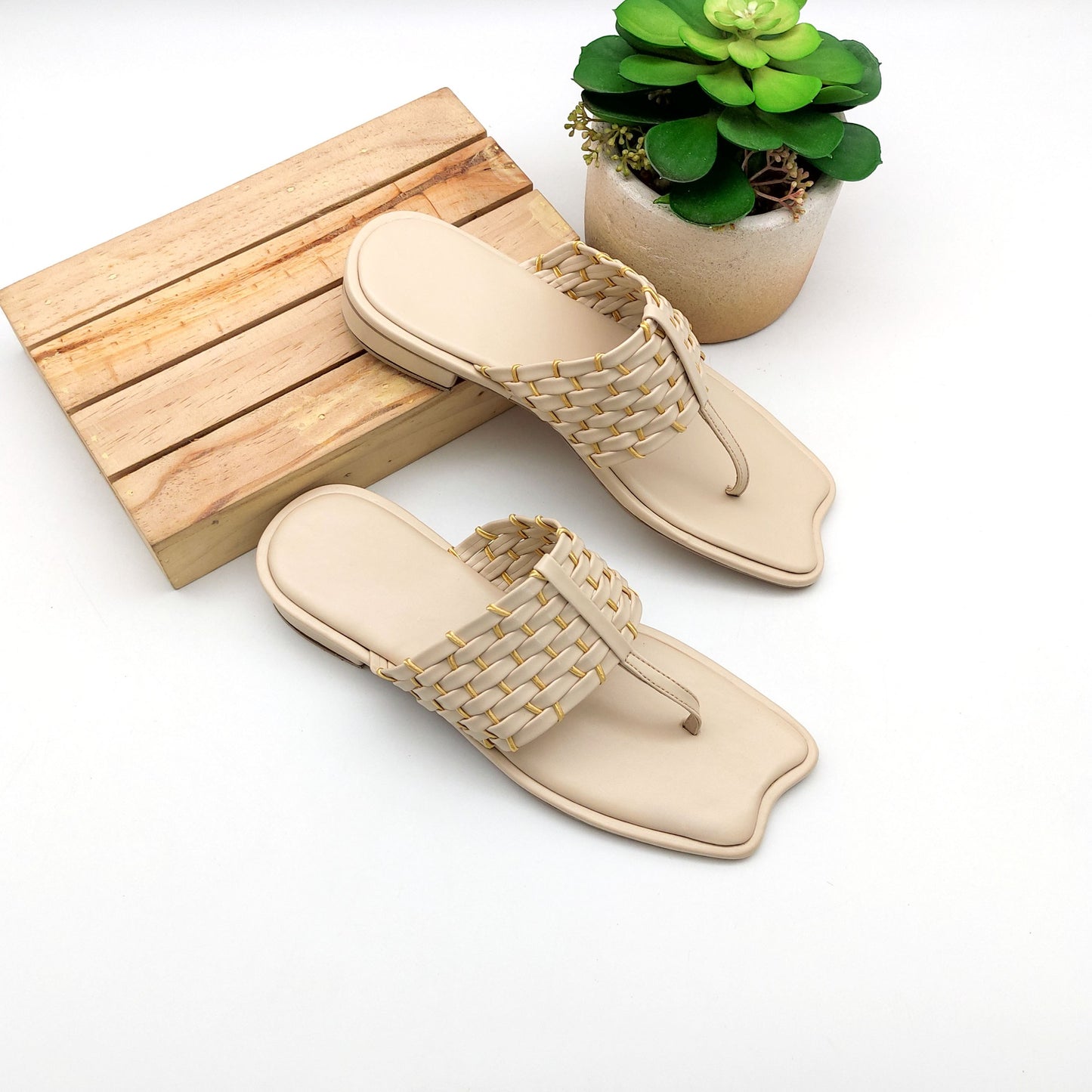 Micole - Tabitha 774 - Half-Inch Woven Vegan Leather T-Strap Odd Shape Toe Block Heels