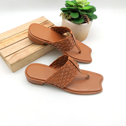 Micole - Tabitha 774 - Half-Inch Woven Vegan Leather T-Strap Odd Shape Toe Block Heels
