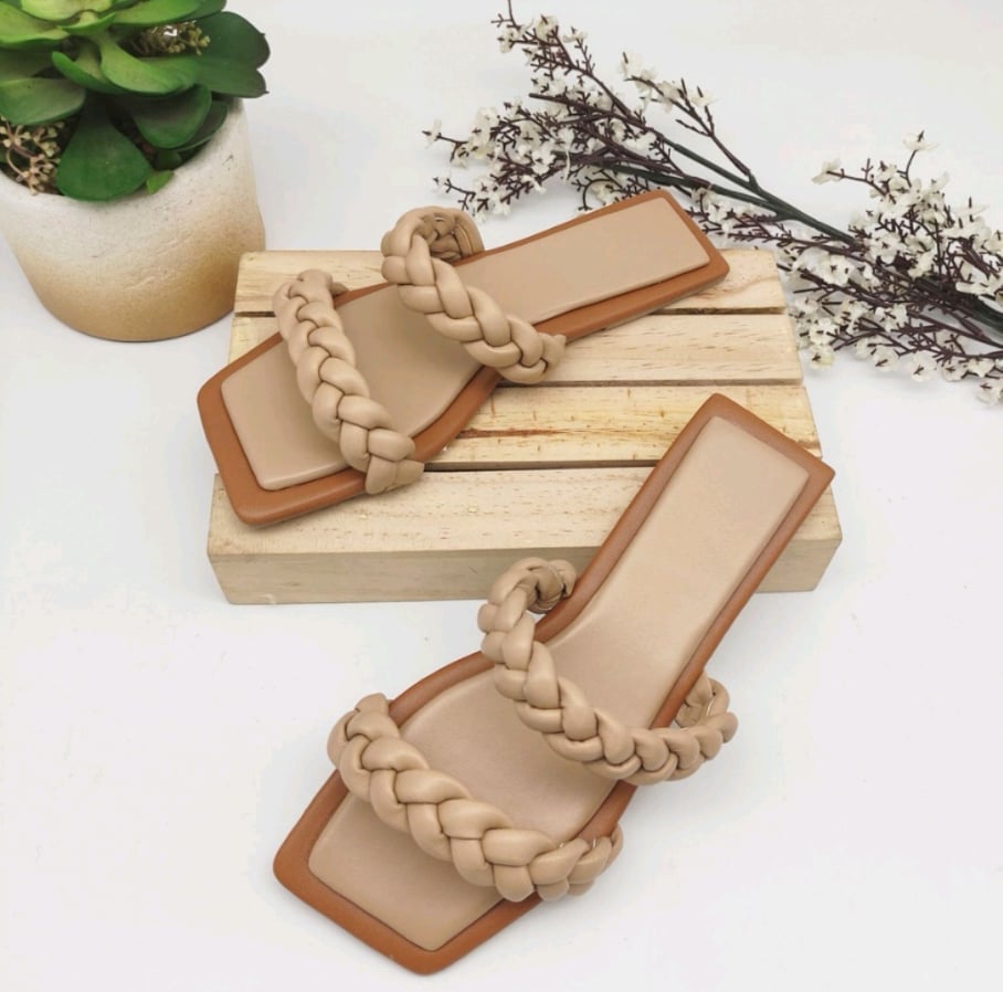 Micole - Tracey 686 - Flat Square Toe Dual Braided & Dual Tone Cushion Slides